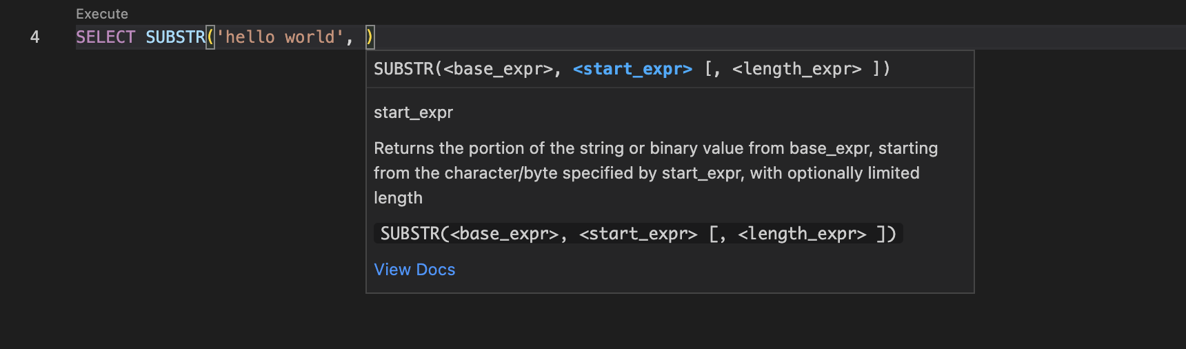 Function signature typeahead